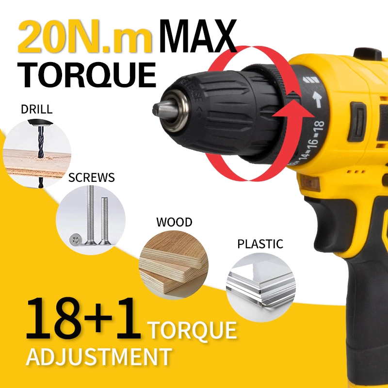 Ev DIY Yenileme &Ccedil;alışmaları i&ccedil;in İsteğe Bağlı Dijital Ekranlı 12V &Ccedil;ift Hızlı Y&uuml;ksek Torklu Ak&uuml;l&uuml; Matkap