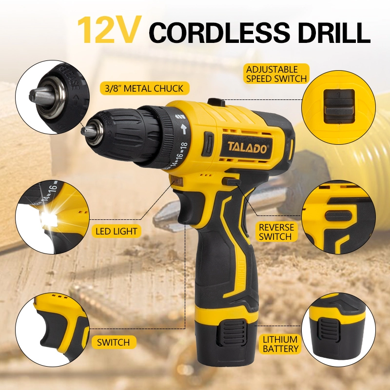 Ev DIY Yenileme &Ccedil;alışmaları i&ccedil;in İsteğe Bağlı Dijital Ekranlı 12V &Ccedil;ift Hızlı Y&uuml;ksek Torklu Ak&uuml;l&uuml; Matkap